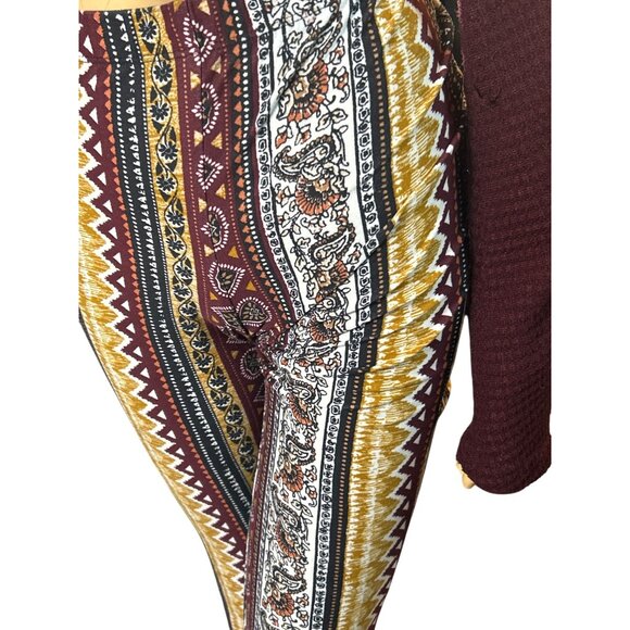 eyecandy Womens Flare Leg Pull On Pants Small Bohemian Print Festival Earthy - Picture 3 of 7